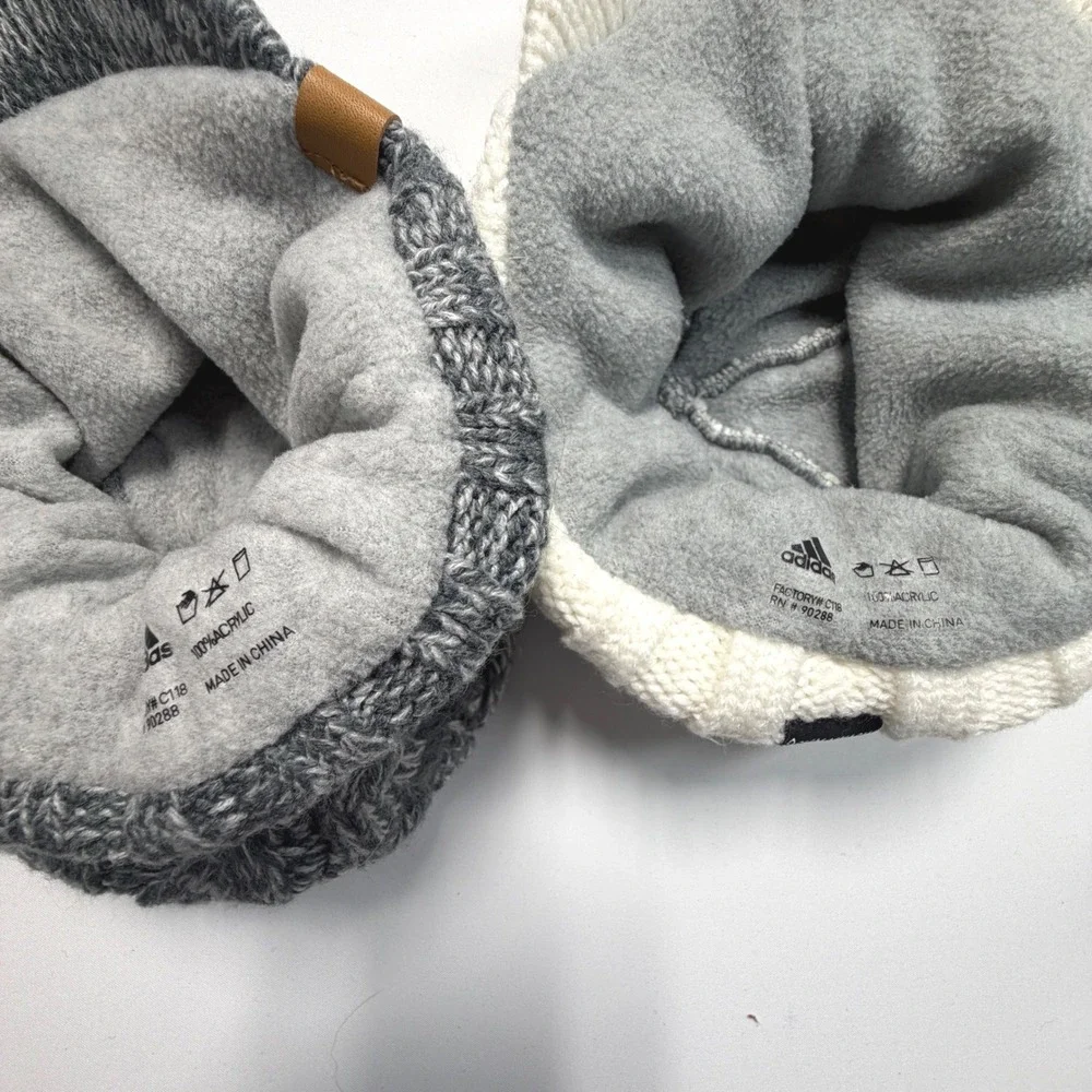 Adidas ClimaWarm Womens Cable Knit Visor Beanie Hat Lot Gray Ivory